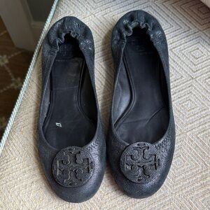 Tory Burch Black Leather Ballet Flats